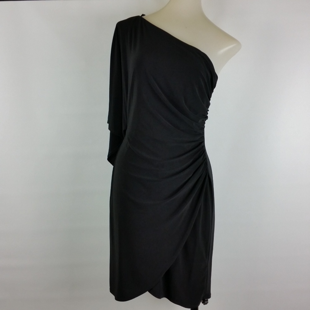 Black One Shoulder Ruched Dress Size 4 NEW